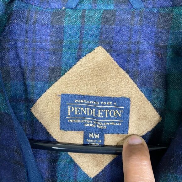 PENDLETON Women’s Sherpa Fleece Deep Pile Blue/Blackwatch Plaid Jacket Sz M - Picture 6 of 12